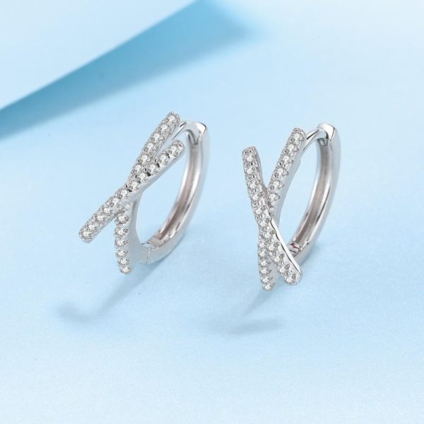 AZ431-E Total 0.28CT Real Moissanite Stud Earrings for Women Cross Wedding Sparkling 925 Silver Simulated Diamond Hoop Earring - Image 3