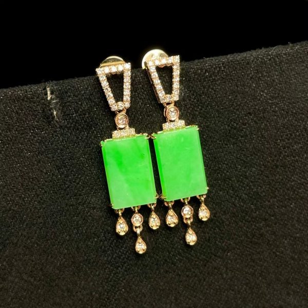 Inlaid Natural Emerald A Goods Jade Ink Jade Tassel Earrings Jade Fashion Women's High-End Earrings Fashion Jewelry - Image 2