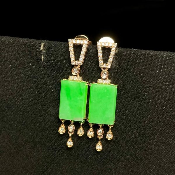 Inlaid Natural Emerald A Goods Jade Ink Jade Tassel Earrings Jade Fashion Women's High-End Earrings Fashion Jewelry