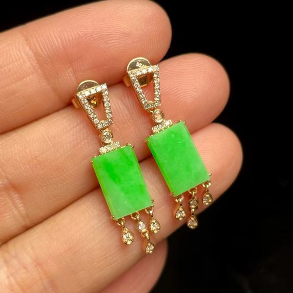 Inlaid Natural Emerald A Goods Jade Ink Jade Tassel Earrings Jade Fashion Women's High-End Earrings Fashion Jewelry - Image 3