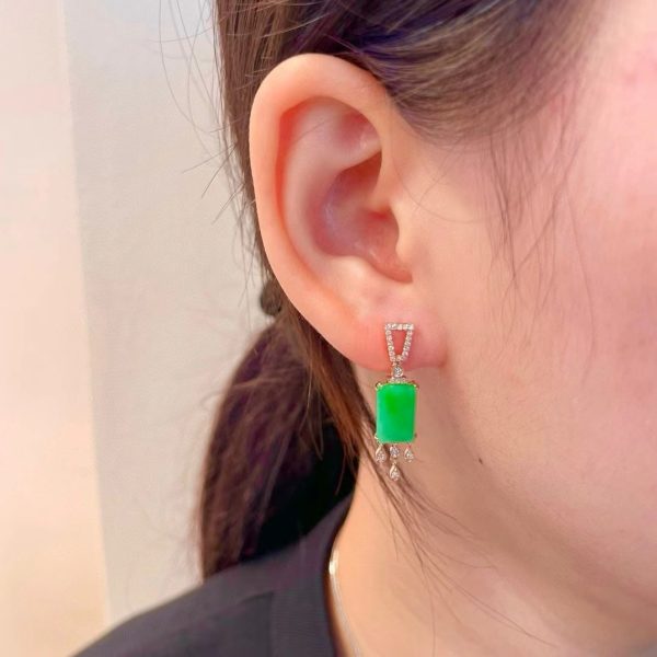 Inlaid Natural Emerald A Goods Jade Ink Jade Tassel Earrings Jade Fashion Women's High-End Earrings Fashion Jewelry - Image 5