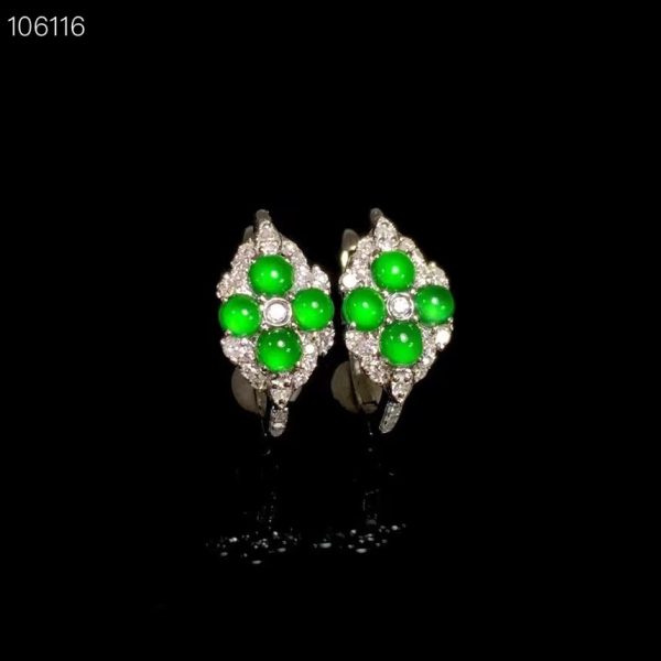 Inlaid Natural Green Jadeite Earrings - Image 2