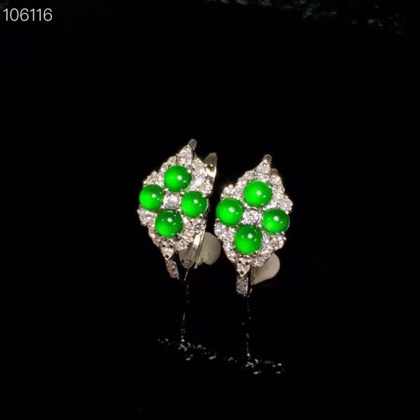 Inlaid Natural Green Jadeite Earrings