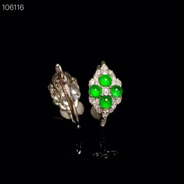 Inlaid Natural Green Jadeite Earrings - Image 3