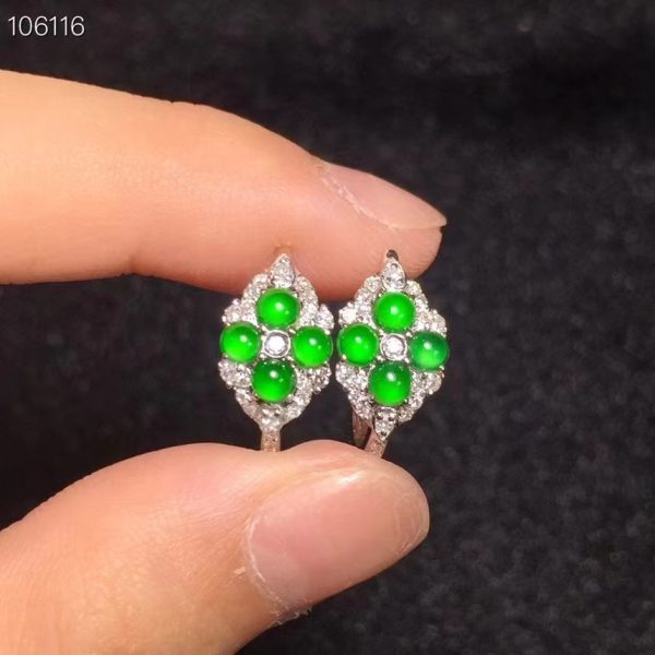 Inlaid Natural Green Jadeite Earrings - Image 4