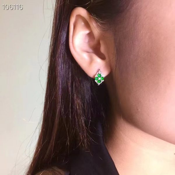 Inlaid Natural Green Jadeite Earrings - Image 5