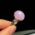 Violet Myanmar Jadeite Bead Rings Adjustable Ring Carved Gemstone Natural Burmese Jade Stone Charm Amulet Rose Gold Plated - Image 3