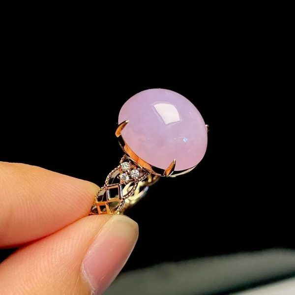Violet Myanmar Jadeite Bead Rings Adjustable Ring Carved Gemstone Natural Burmese Jade Stone Charm Amulet Rose Gold Plated - Image 3