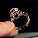 Violet Myanmar Jadeite Bead Rings Adjustable Ring Carved Gemstone Natural Burmese Jade Stone Charm Amulet Rose Gold Plated - Image 4