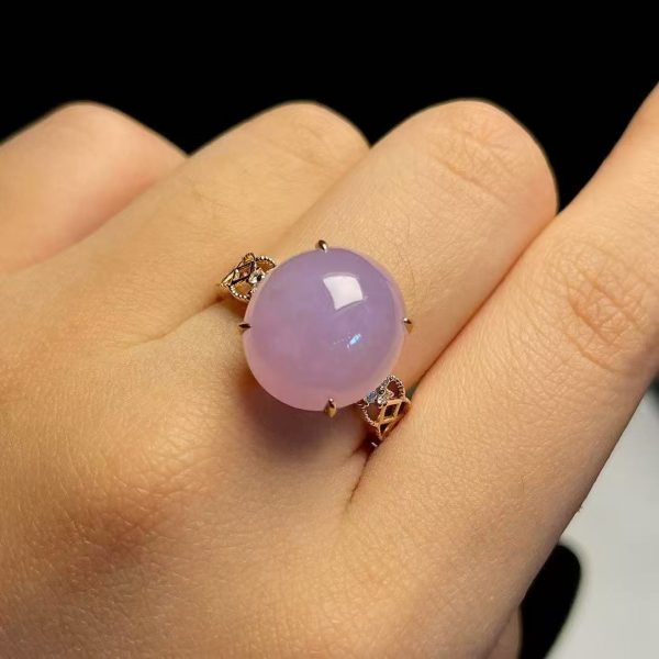 Violet Myanmar Jadeite Bead Rings Adjustable Ring Carved Gemstone Natural Burmese Jade Stone Charm Amulet Rose Gold Plated - Image 5