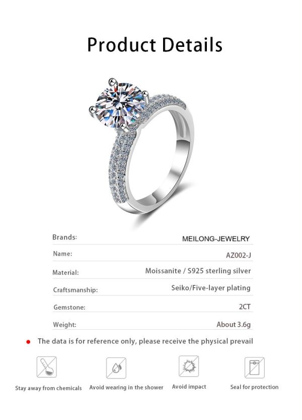 AZ002-J Classic Engagement Ring 18K White Gold VVS1 D Color 2 carat Moissanite Diamond Brilliant Originales Certificados for Women gift - Image 7