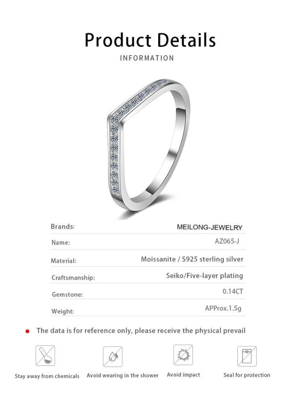 AZ065-J  Classic 0.14CT D Color VVS1 Real Moissanite Ring S925 Sterling Silver Eternity Engagement Rings Wedding Band for Women - Image 6