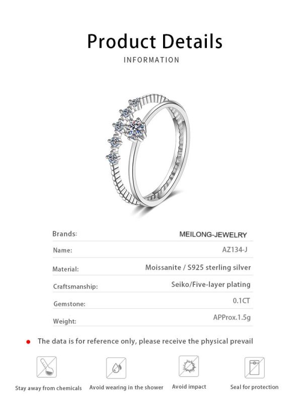 AZ134-J Classic Platinum Jewelry PT950 Female Rings Six Pronged 0.1carat VVS1 D Color Moissanite Diamond Best Wedding Ring for Women - Image 6