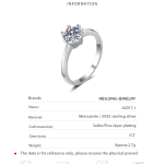AZ017-J  D Color VVS1 EX Moissanite Ring 1ct Round Moissanite Diamond Solitaire Engagement 925 Plated Sterling Silver Ring - Image 7