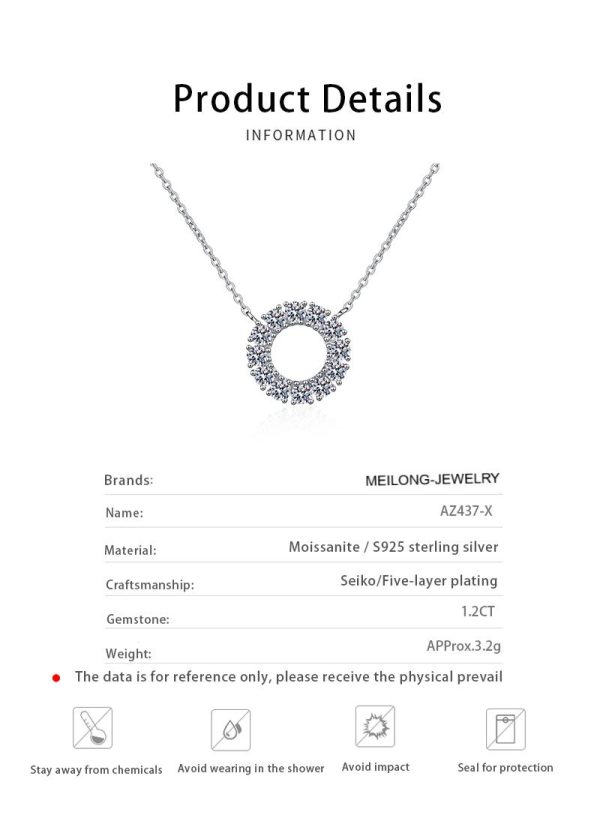 AZ437-X  full moissanite round pendant necklace original 925 sterling sliver chain plated 18K white gold fine necklace for women - Image 6
