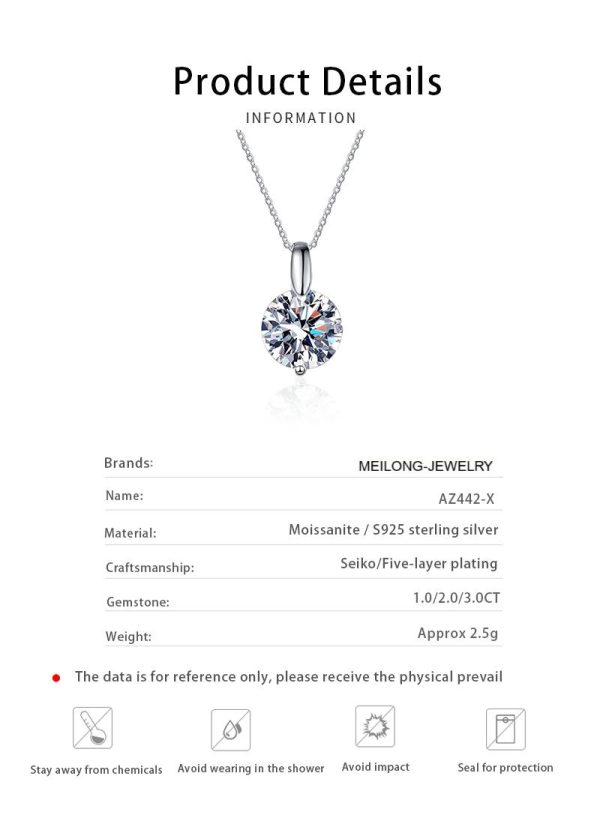 AZ442-X D VVS1 Moissanite Necklace Diamond Pandent 1-3ct GRA Certified s925 Sterling Silver 18k Necklaces for Women Dainty Gift - Image 6