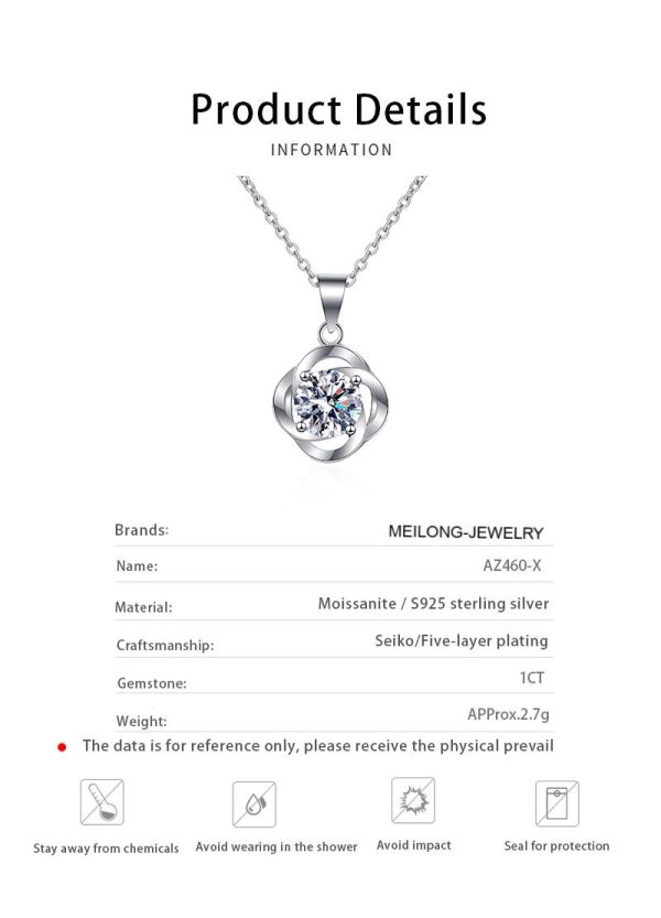 AZ460-X 18K White Gold Platinum PT950 1ct Moissanite Pendants Necklace for Women Jewelry Lightweight Everyday Pendant - Image 6