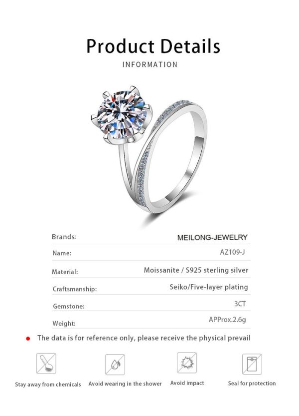 AZ109-J  Original 3CT Shiny Moissanite Diamond Round Rings for Women Real 925 Sterling Silver Wedding Luxury Elegant Fine Jewelry - Image 6