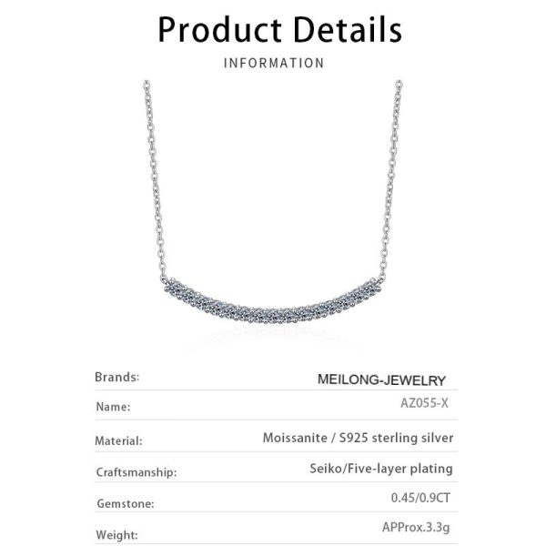 AZ055-X Flawless 18K White Gold Chain Wedding Fine Jewelry Certified Moissanite Diamond Simple Smile Necklace for Women Birthday Gift - Image 6