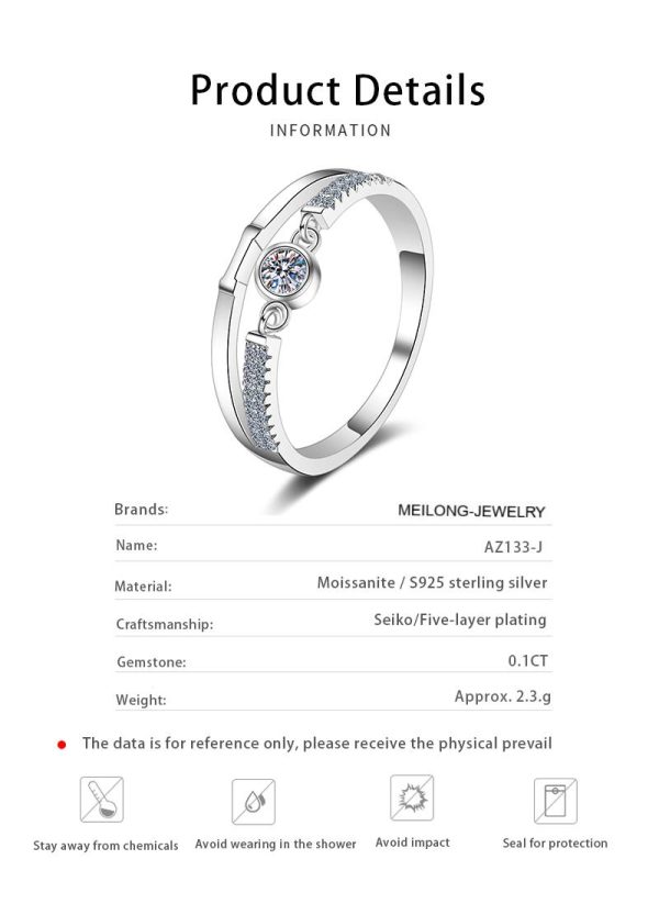 AZ133-J 0.1CT Moissanite Ring Moissanite Diamond Halo Engagement Ring 925 Sterling Silver Promise Wedding Band For Women - Image 6