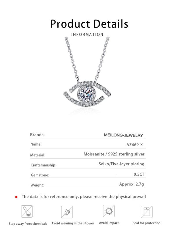 AZ469-X MoisaLuxe Official Store GRA Moissanite Sterling 925 Silver Pendant Necklace Clavicle Chain Evil's Eye Demon Jewelry Gift - Image 6