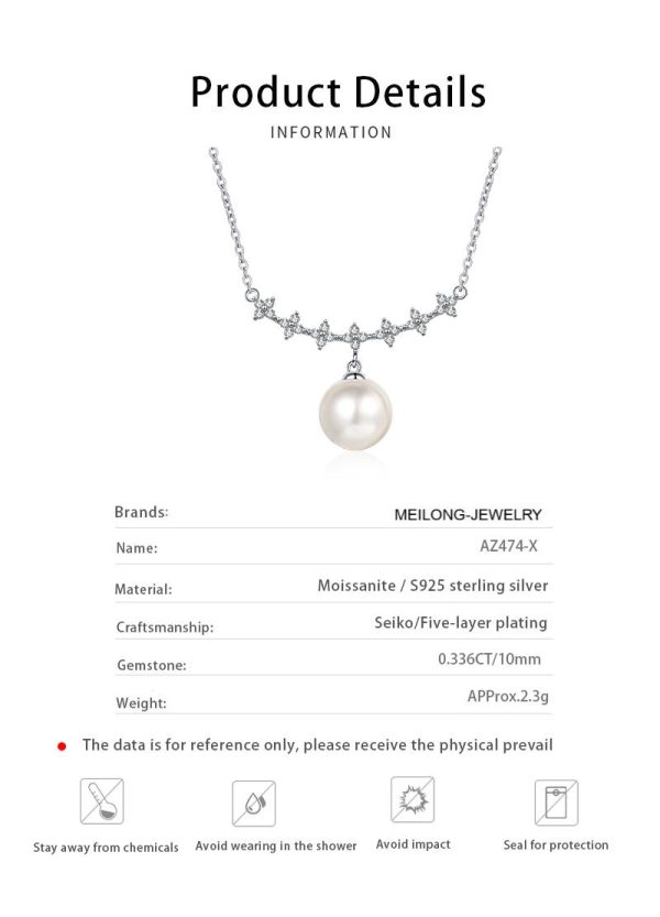 AZ474-X S925 Pure Silver Pearl Necklace Pendant Collarbone Chain Accessory - Image 6