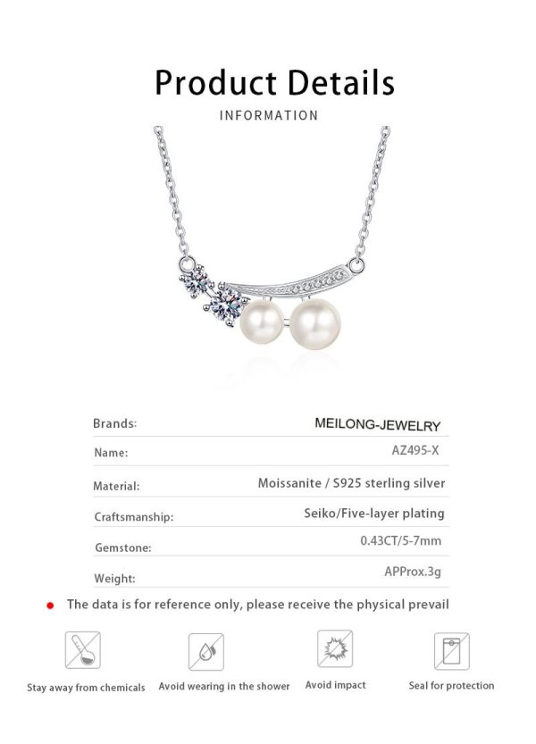AZ495-X 18K White Gold Platinum Pt950 Necklace for Women Moissanite Premium Freshwater Pearls Collarbone Chain Wedding Fine Jewelry - Image 6