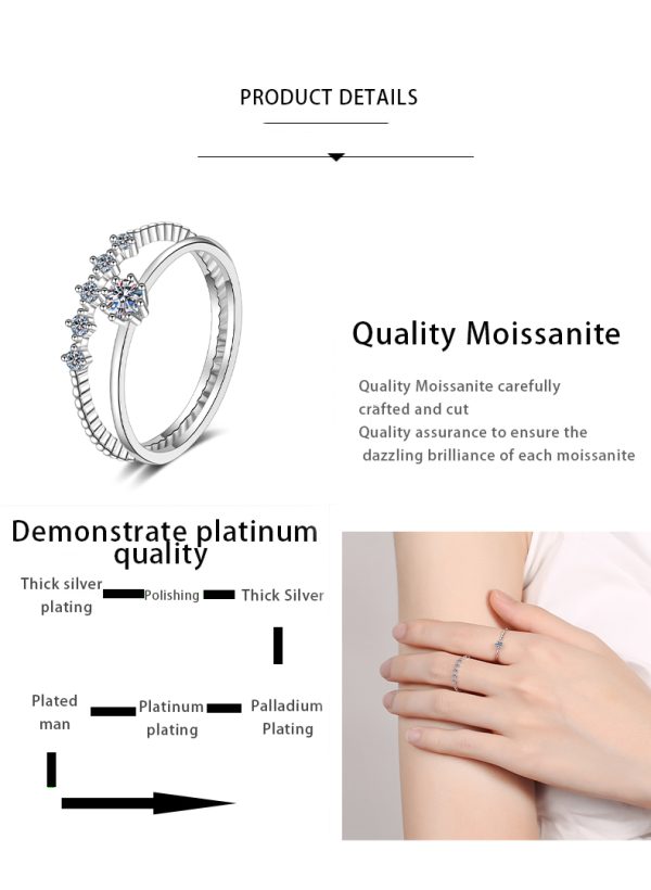 AZ134-J Classic Platinum Jewelry PT950 Female Rings Six Pronged 0.1carat VVS1 D Color Moissanite Diamond Best Wedding Ring for Women - Image 7
