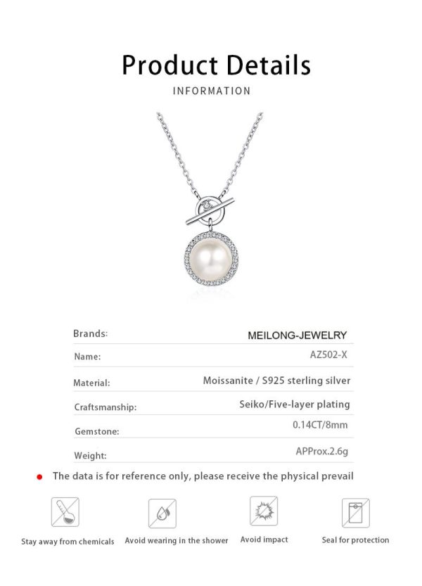 AZ502-X S925 Sterling Silver Chain 9mm Flawless Pearl Moissanite Necklace for Women - Image 6