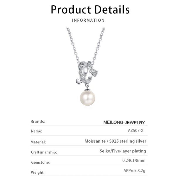 AZ507-X S925 Sterling Silver Clavicle Chain for Women Cross Design 8mm Flawless Pearl Moissaniter Women - Image 6