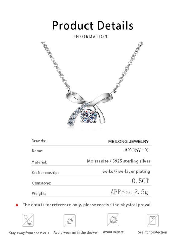 AZ057-X Store Moissanite Plata Sterling 925 Silver Four-clawed Bow Moissanite Pendant Necklace For Women Jewelry Gift - Image 6