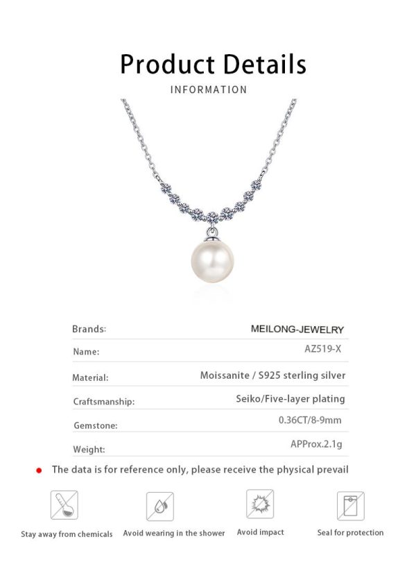 AZ519-X The same 925 sterling silver women diamond pearl necklace moissanite engagement simple necklace manufacturers customized - Image 6