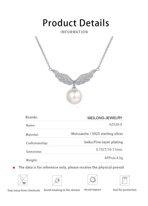 AZ520-X Cupid Heart Necklace Women's Light Luxury Romantic Angel Wings Collar Chain Moissanite Pearl Pendant female Engagement Gift - Image 6