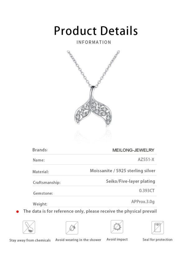 AZ551-X Nabest Elegant Women 925 Sterling Silver VVS Moissanite Necklaces Promise Bride Fish Tail Mermaid Pendant Chokers Jewelry - Image 7