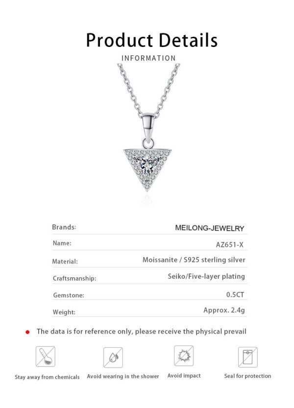 AZ651-X MoisaLuxe Official Store Moissanite Plata Sterling 925 Silver ITriangular Inlaid Moissanite Pendant Necklace For Women Jewelry - Image 6
