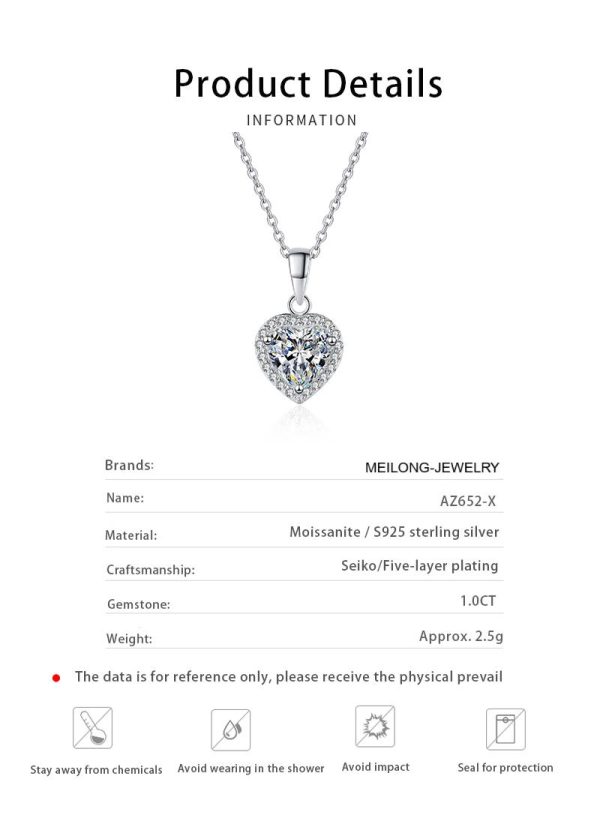 AZ652-X Lovers Heart 3ct Simulated Diamond Pendant Real 925 Sterling Silver Charm Party Wedding Pendants Necklace For Women Jewelry - Image 6