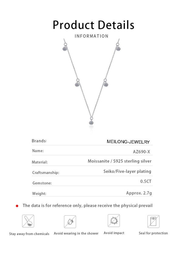 AZ690-X  Moissanite Necklaces for Women 0.5ct Round Lab Diamond GRA s925 Sterling Silver 18k Dainty Daily Necklace Jewelry Gift - Image 6