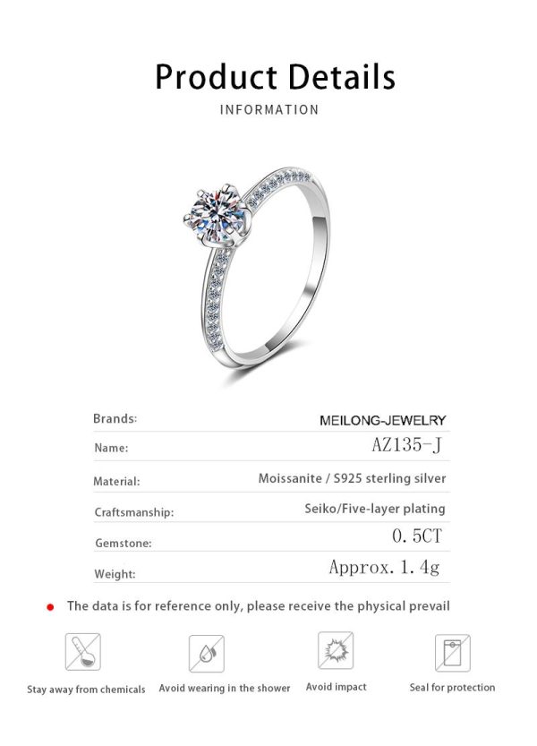 AZ135-J Jewelry Girlfriend 18K White Gold Arrogant Perfect Cut VVS1 D Color 0.5CT Moissanite Diamond Brilliant Gift for Women - Image 6
