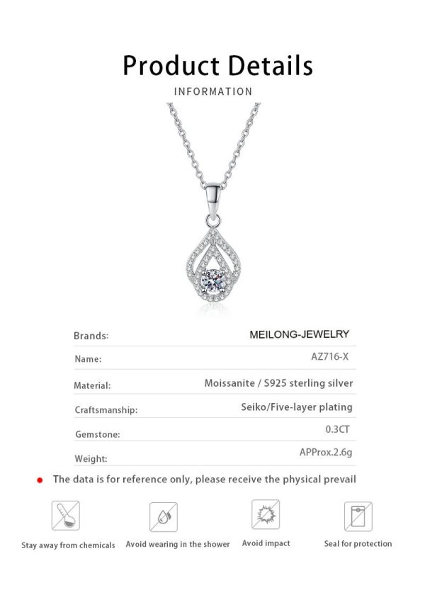 AZ716-X Fashion Trendy Luxury Classic Moissanite Hollow Waterdrop Necklaces For Women 925 Silver Party Charms Jewelry Gift - Image 6