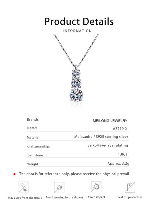 AZ719-X 1.8 Carat 3 Stone Blue Green White Color Moissanite Pendant Necklkace For Charm Lady With Certificate Silver 925 Jewelry Gift - Image 6