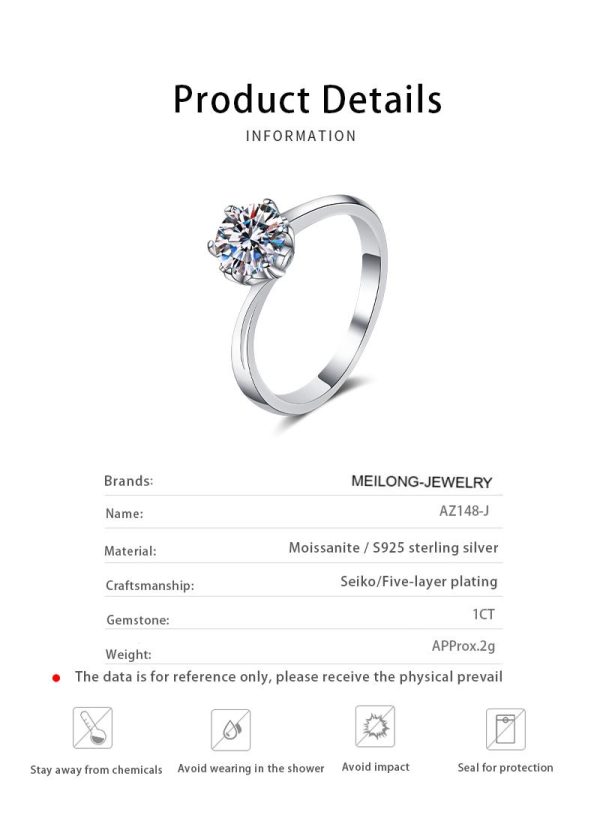 AZ148-J Never Fade Luxury Classic 18K White Gold Color Ring Solitaire 1 Carat Zirconia Diamant Wedding Band Women Jewelry Accessories - Image 6