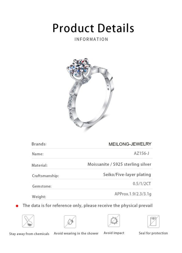 AZ156-J Fine Jewelry PT950 Platinum Rings for Women Engagement Moissanite Diamond 0.5/1/2Carat Girlfriend Birthday Gift Wedding Band - Image 5