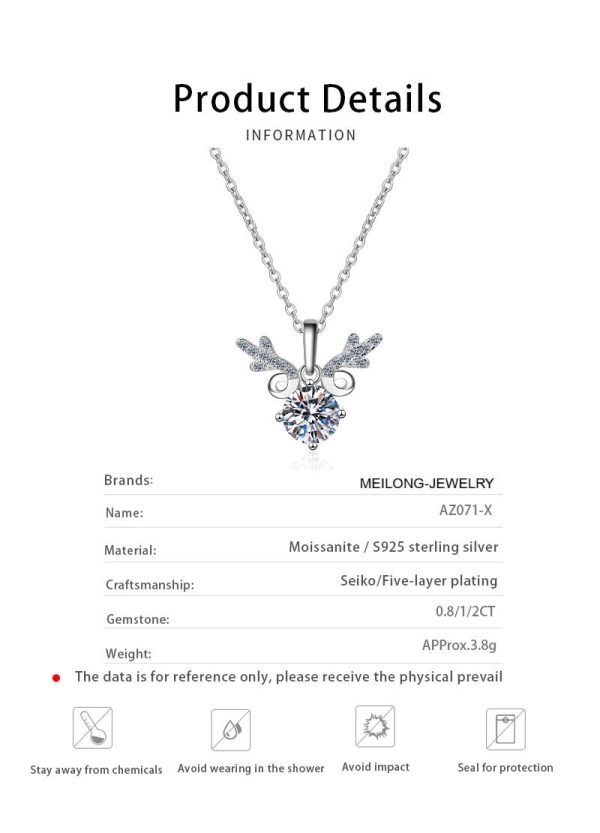 AZ071-X Fashion Luxury Simple Classic 1 CT Moissanite Diamond-set Deer Necklace For Women s925 Sterling Silver Party Jewelry - Image 6