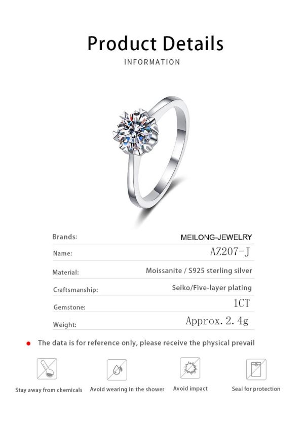 AZ207-J  2mm D Color Moissanite Ring s925 Sterling Sliver Plated 18k White Gold Eternity Band Wedding Engagement Rings For Women - Image 6