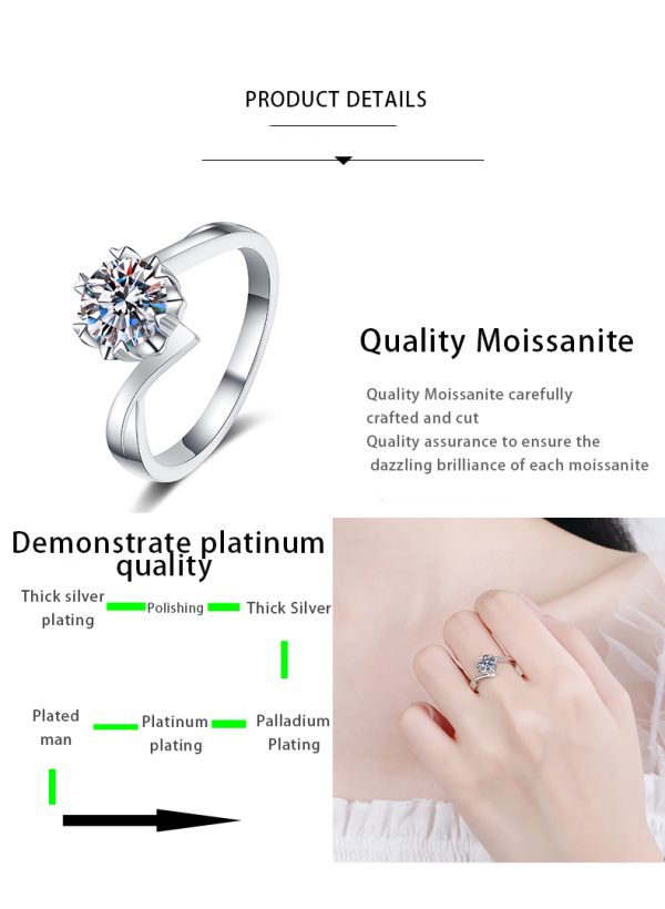 AZ208-J 925 Sterling Silver 1-2 Carat Moissanite Two Tone Flower Ring Temperament Fashion Lady Gorgeous Man Proposal Engagement Marriage - Image 7