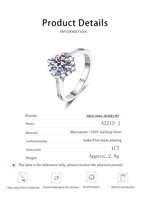 AZ215-J Moissanite  Engagement Ring Open Ring Men and Women Models Pair Ring Classic Six-claw Couple Pair Ring - Image 6