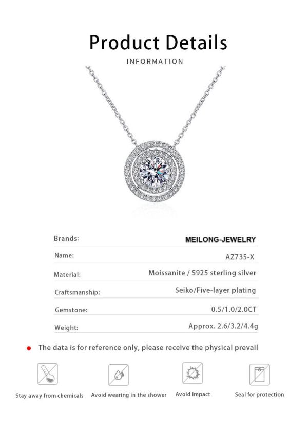 AZ735-X Brilliant Girl 18K White Gold Necklaces Women Birthday Gift 0.5/1/2ct Moissanite Diamond Pendant Wedding Girlfriend Fine Jewelry - Image 6