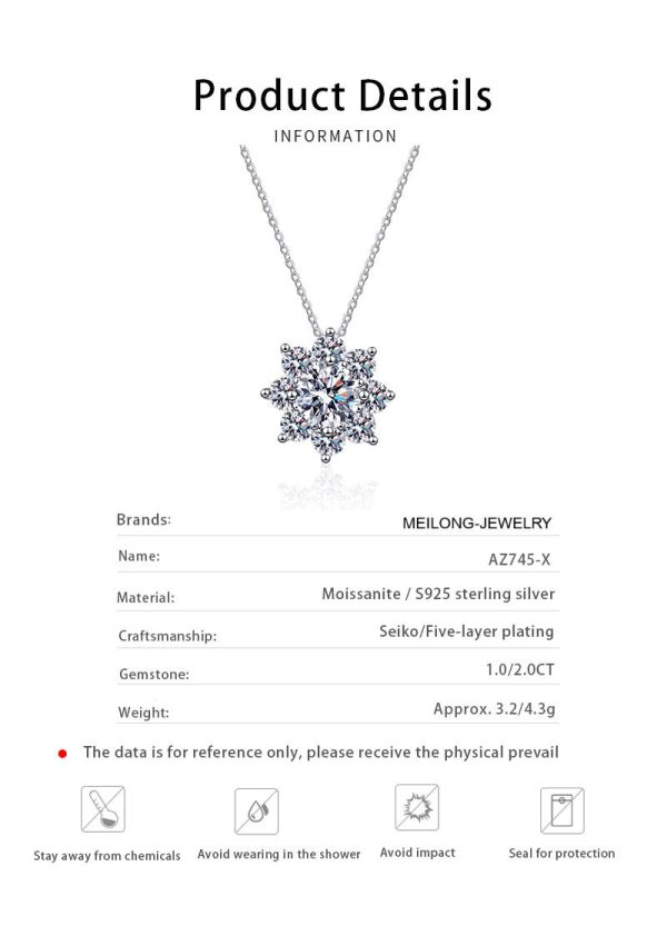 AZ745-X  S925 Sterling Silver New Luxury Full Diamond Sunflower 1-2CT Moissanite Necklace Suitable for Women's Party Jewelry - Image 7