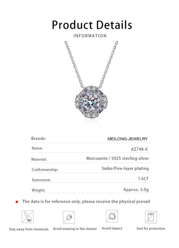 AZ748-X Luxury Square 1.62CT Moissanite Diamond Pendant Collarbone Chain Platinum Pt950 Necklace for Women Fine Jewelry Birthday Gift - Image 6