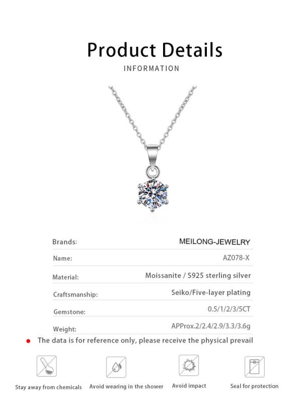 AZ078-X 0.5-5CT D Color Moissanite Pendant for Women 925 Sterling Silver Necklace with Certificate of Authenticity - Image 6